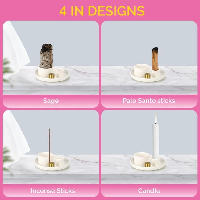 Incense Holder, Sage Holder for Burning, Incense Stick Holder, All in One Ceramic Holder for Meditation and Room Home Decor