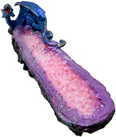 Atlantic Collectibles Quartz Crystal Azurite Guardian Dragon Incense Holder Figurine 10.75" Long