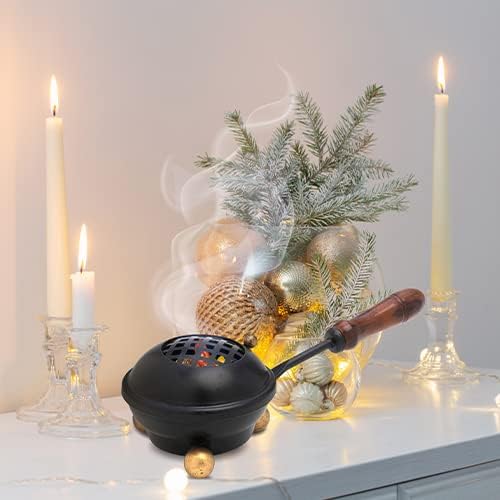 Premium Handmade Black Iron Incense Burner with Wooden Handle and Lid – Removable Screen, 3.15 Inch Diameter, 8.66 Inch Length