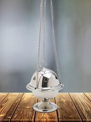 Premium Nickel-Plated Brass Incense Holder [Glossy Silver-Colored, 3.93 Inch] – Censer for Charcoal, Aromatherapy, and Smoking Resins