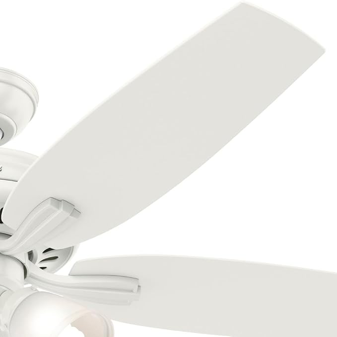 Hunter 52 inch Indoor Ceiling Fan with LED Lights - White Ceiling Fan with Pull Chain, For Bedroom or Living Room, Standard Mount, No Remote, 5 Blades, Includes Bulbs - Newsome 53316, Fresh White | Standard Mount, Pull Chain, 5 Blades, For Bedroom, Liv...