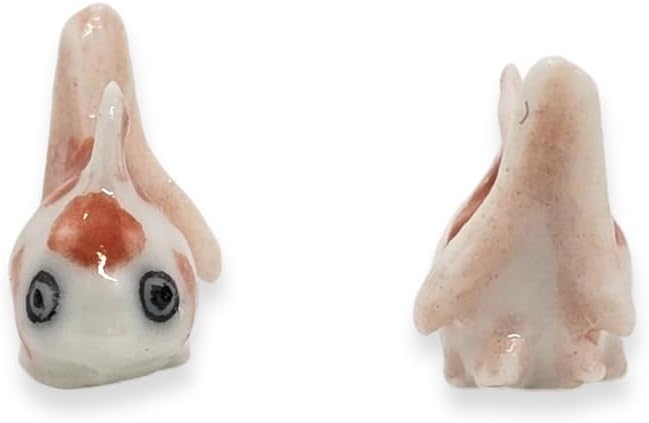 WitnyStore Tiny ⅝ Inch White Orange Oranda Goldfish Figurine - Miniature Hand Made Painted Ceramic Ryukin Fantail Gold Fish Aquarium Animals Cute Porcelain Decorative Collectible Figures Décor Gifts