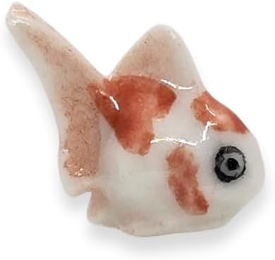 WitnyStore Tiny ⅝ Inch White Orange Oranda Goldfish Figurine - Miniature Hand Made Painted Ceramic Ryukin Fantail Gold Fish Aquarium Animals Cute Porcelain Decorative Collectible Figures Décor Gifts