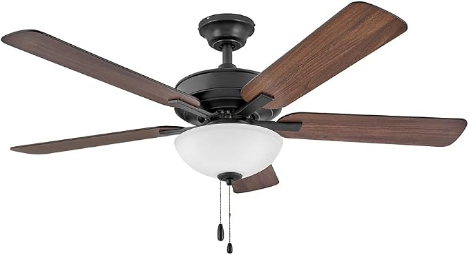 Hinkley Metro 52" LED Indoor Dual Mount Ceiling Fan with Light, Traditional Style, Reversible Wooden Fan Blades, Matte Black and Walnut, Remote Sold Separately