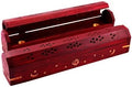 POSHNPRETTY Handmade Celestial Coffin Wooden Incense Box Burner with Brass Inlay (Red)