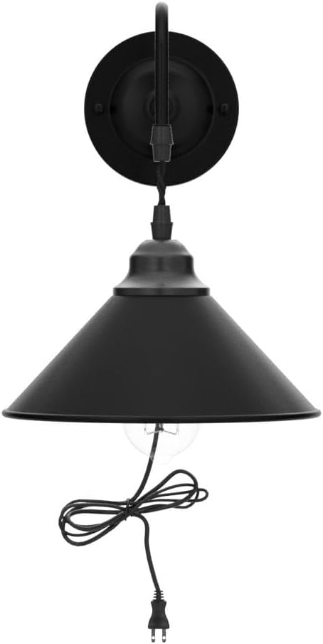 Plug in Wall Sconces, Vintage Plug in Wall Lamp Set of 2 with On/Off Switch, Metal Black Industrial Wall Mounted Light Fixture for Bedside Bedroom Indoor Doorway (Gooseneck Wall Lamp)