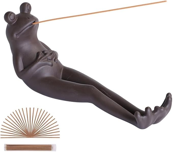 Frog Incense Holder with 45 Incense Sticks,Romehaha Ceramic Incense Stick Holder Aromatherapy,Yoga,Meditation,Home,Office Desk Decor,Incense Burner Ash Catcher Frog Ornament