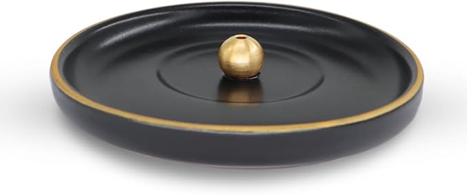 Sermo Evil Eye Ceramic Incense Holder Burner (Black with Brass Holder)