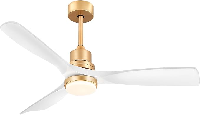 White and Gold Ceiling Fans with Lights and Remote, 52inch Modern Gold Ceiling Fan ETL Listed, 3 Downrods, 3 blade Gold Fan Reversible Quiet DC Motor, Timer,6-Speed for Outdoor Indoor,52in,White Gold