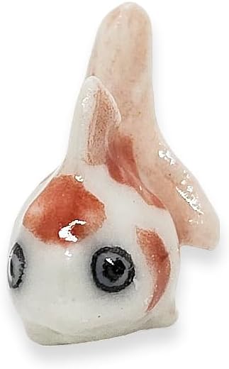WitnyStore Tiny ⅝ Inch White Orange Oranda Goldfish Figurine - Miniature Hand Made Painted Ceramic Ryukin Fantail Gold Fish Aquarium Animals Cute Porcelain Decorative Collectible Figures Décor Gifts