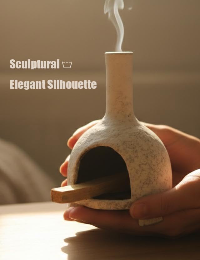 Sculptural Ceramic Incense Holder & Burner, Handmade Textured Clay with White Glaze, for Sage & Palo Santo, Rustic Natural Centerpiece for Wabi-Sabi Yoga & Meditation