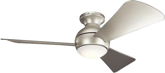 Kichler 330151NI 44 Inch Sola Ceiling Fan LED, 3 Speed Wall Control Full Function, Brushed Nickel Finish with Silver Blades