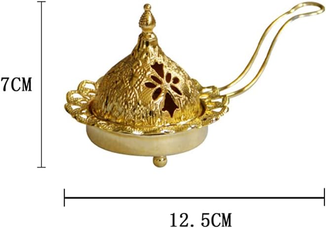 Veemoon Arabian Incense Burner, Frankincense Cone Charcoal Burner Vintage Bakhoor Arabian Diffuser Metal Oud - Stove Cover and Bowl - Gold Aroma Incense for Home Decoration