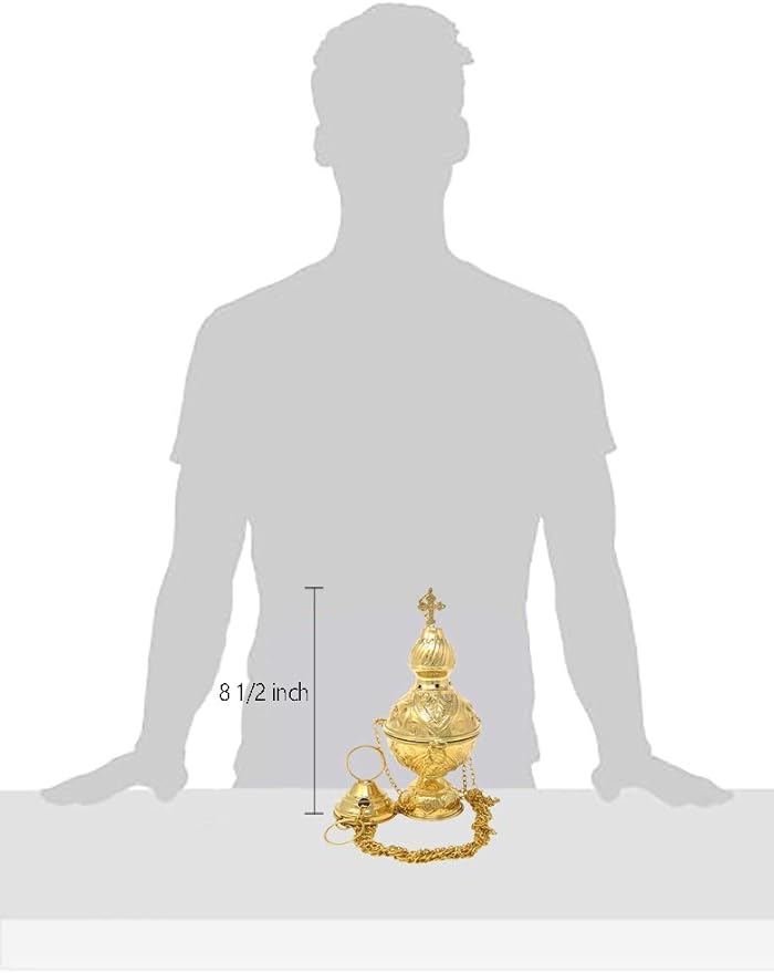 Needzo High Polished Brass Hanging Incense Burner Censer with Bells, 8 Inch