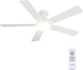 addlon Ceiling Fans with Lights, 52 inch Low Profile Ceiling Fan with Light and Remote Control, Flush Mount, Reversible, 3CCT, Dimmable, Noiseless, White Ceiling Fan for Bedroom, Indoor/Outdoor Use