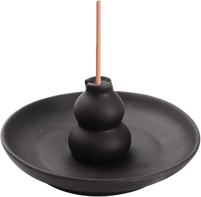 Ouliget Incense Holder Burner,Brown Glazed Ceramic Gourd Style Censer Burner,Simple Style Morden Incense Holder for Set for Office Yoga and Livingroom