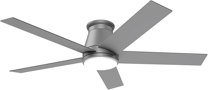 wurzee 52 Inch Flush Mount Ceiling Fan, Matte Silver Ceiling Fan with Light, Reversible DC Motors, Dimmable,Timer, Noiseless, Ceiling fan for Indoor & Outdoor Farmhouses, Dining Rooms