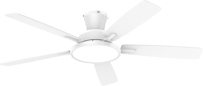 TALOYA Ceiling Fans with Lights and Remote, 52 inch Low Profile Ceiling Fan with Nightlight, Flush Mount, Reversible, 3CCT, Dimmable White Modern Ceiling Fan for Bedroom, Living Room, Outdoor Patio