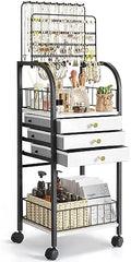 Keebofly Large Floor Jewelry Organizer Stand with 3 Drawers - Black | Mobile Jewelry Tower Holder with Display, Large Capacity Rack for Necklaces & Rings, Perfect Storage Gift for Women