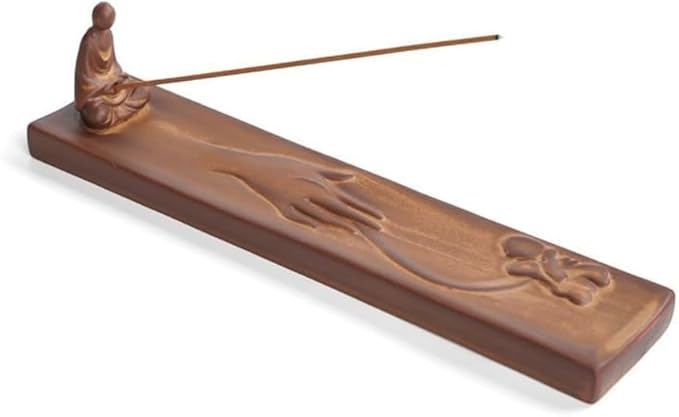 Handmade Ceramic Monk Incense Holder – Meditating Buddha Figurine Incense Stick Burner with Lotus Ash Catcher Tray, Zen Home Decor for Meditation Yoga Altar Spiritual Gift