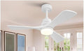 52 Inch White Ceiling Fan with Light, Solid Wood Ceiling Fan with Reversible Motor, LED Light Kit, 6 Speeds Dimmable, Remote Controlled for Bedroom Living Room Patio