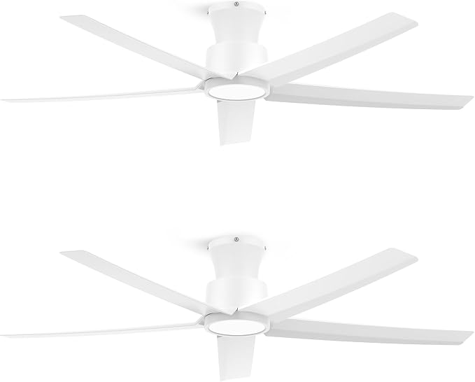 ocioc 52 inch Ceiling Fans with Lights, Large Air Volume Ceiling Fans with Reversible Quiet DC Motor and Remote（White-2 pack）