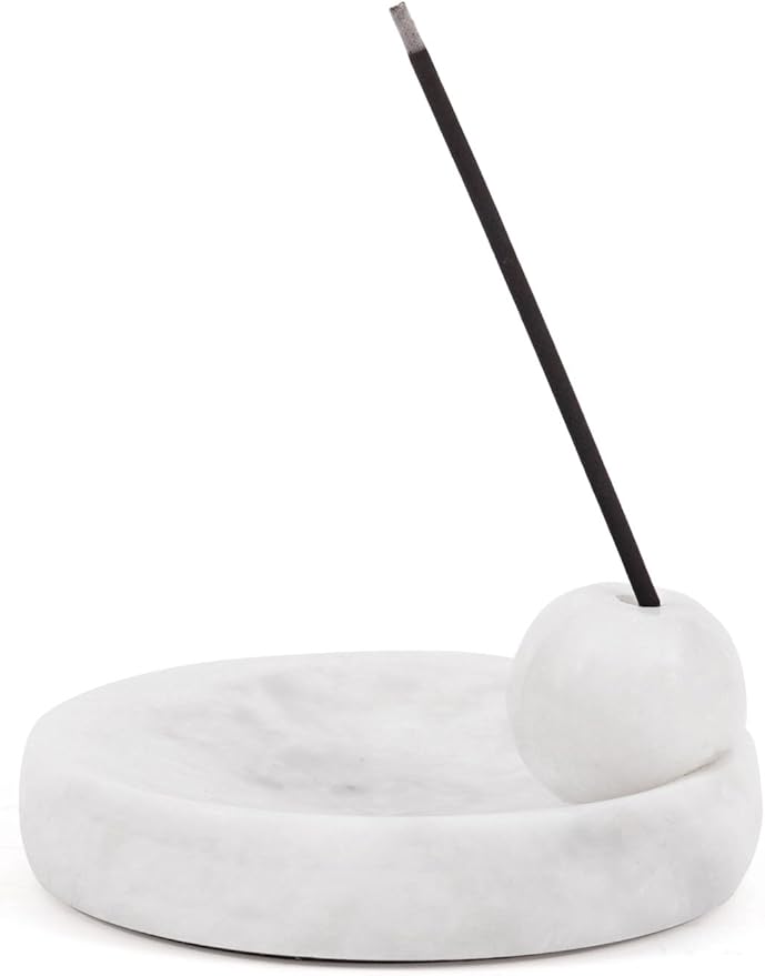 Incense Holder for Sticks, Natural Marble Incense Burner Ash Catcher Plate for Palo Santo, Sage, Meditation, Yoga and Home Decor - White