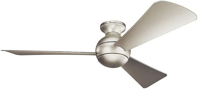 Kichler Sola 54 in LED Ceiling Fan with Light, 3 Blade Modern Outdoor Wet Rated Fan with Integrated LED and Wall Control in Brushed Nickel with Silver Blades, 330152NI