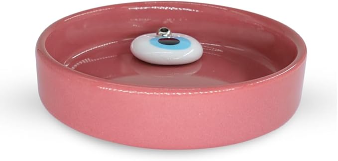 Sermo Evil Eye Ceramic Incense Holder Burner (Dark Pink with White Evil Eye)