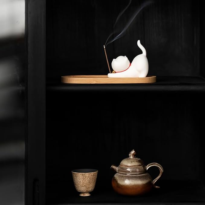 Cute Design Cat Ceramic Cat Incense Holder Set - Perfect for Meditation, Yoga, and Home Decor