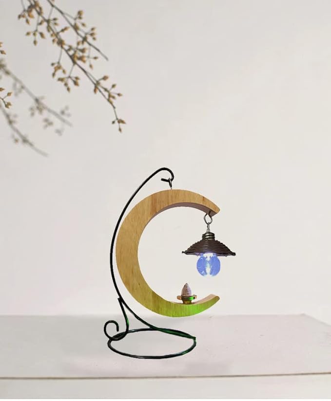 Solid Wood Moon Shape Hanging Backflow Incense Burner Waterfall Incense Holder, Aromatherapy Decoration Home Decoration Gift Decoration Statue
