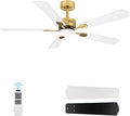 52 inch Ceiling Fan with Lights White and Gold, 3000K-6000K, 6 Wind Speeds, Dimmable LED Ceiling Fan 5 Blades, Quiet Reversible DC Motor, Modern Ceiling Fan for Bedroom, Living Room, Patio