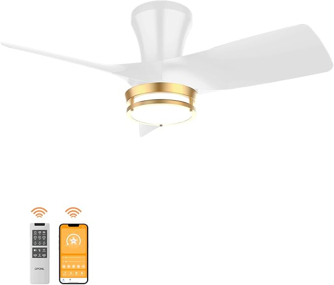 OPONL Ceiling Fan with Light, 30 inch Low Profile Ceiling fan with Light and Remote Control, Reversible, 6CCT, Dimmable, Noiseless, White Ceiling Fan for Bedroom, Indoor/Outdoor Use, Modern