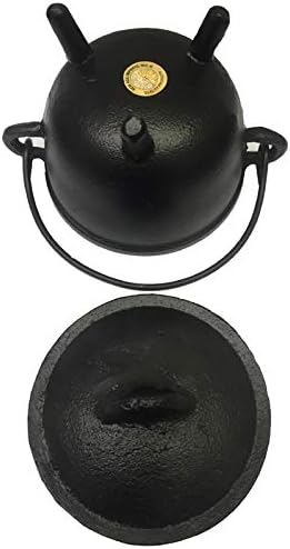 New Age Imports, Inc. Cast Iron Cauldron w/handle & lid, ideal for smudging, incense burning, ritual purpose, decoration, halloween decoration, candle holder, etc. (Pot Style 4" Dia (BR90))