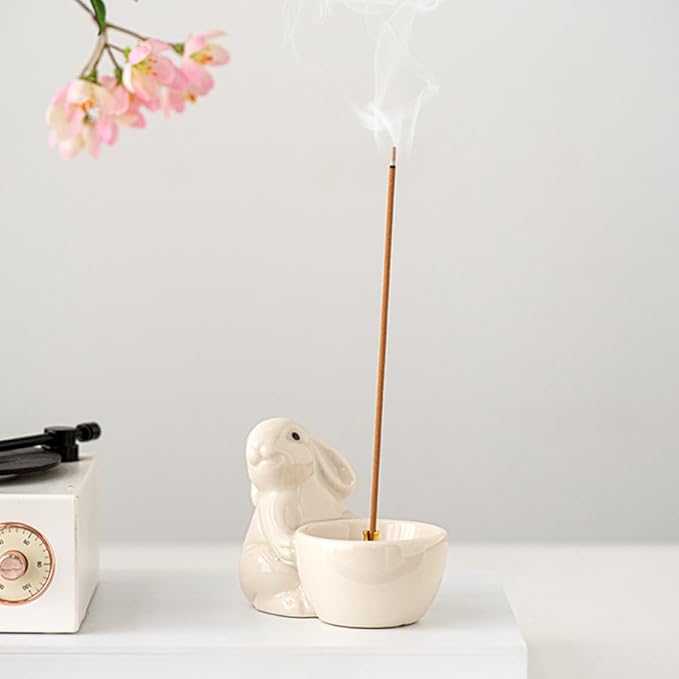 ARFUKA Incense Holder Ceramic Incense Stick Holder Incense Burner Rabbit Design Insence Holder with Ash Catcher for Meditation Yoga Spa Room Décor Pack of 3