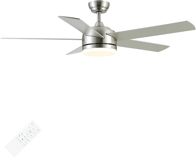 YUHAO 52 Inch Brushed Nickel Ceiling Fan with Light and Remote Control.Noiseless,Dimmable,3CCT,6 Speeds Reversible, DC Ceiling Fans for Indoor or Covered Outdoor Use.ETL Listed