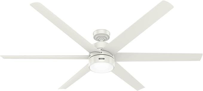 Hunter Solaria, Outdoor or Indoor, Ceiling Fan, Quiet, 72 inch, Fresh White | with LED Light, Standard Mount, Wall Control, 6 Blades, For Patio, Porch, Garage, 51477