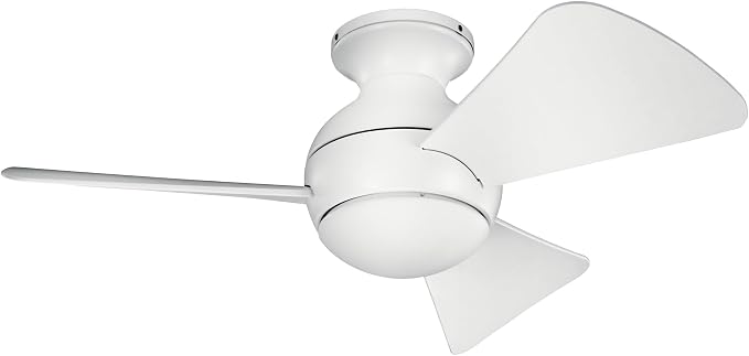 Kichler 330150MWH 34 Inch Sola Ceiling Fan LED, 3 Speed Wall Control Full Function, Matte White Finish with Matte White Blades