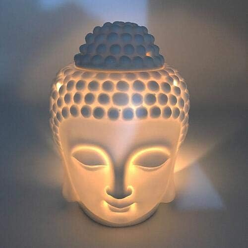 Buddha Head Ceramic Tea Light Holder,Essential Oil Burner Candle Aroma Diffuser for Spa Yoga Meditation (White)