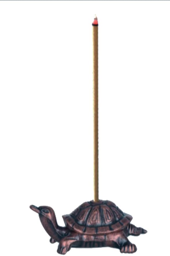 Red Copper Antique Style Metal Lotus Flower Lily Pad Ash Catcher Mini Lucky Turtle Incense Burner Holder Plate Zen Buddha Buddhist Meditation Decor w/Sandalwood Sticks Gift Set
