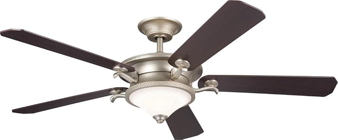 Kichler 60 Inch Rise 5 Blade LED Indoor Ceiling Fan with Etched Cased Opal Glass in Brushed Nickel with Reversible Walnut and Cherry Blades