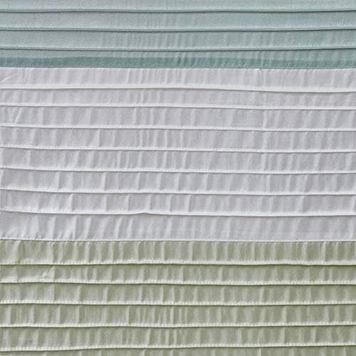 Madison Park Amherst Bathroom Shower Curtain Faux Silk Pieced Striped Modern Microfiber Bath Curtains, 72x72 Inches, Green