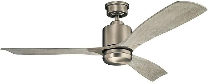 Kichler Ridley II 52 in Ceiling Fan with Light, 3-Blade LED Indoor Modern Mid-Century Fan in Antique Pewter with Weathered White Walnut Blades, Dimmable 3000K Light, 300027AP