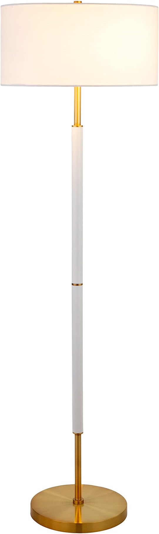 Henn&Hart 2-Light Floor Lamp with Fabric Shade in Matte White/Brass/White, Floor Lamp for Home Office, Bedroom, Living Room