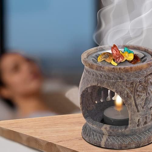 Soapstone Incense Burner with Strainer | 3.34 Inch Height & 3.15 Inch Diameter | Handmade Natural Stone Incense Holder for Gentle Aromatherapy with Tea Light | Decorative Meditation Accessory