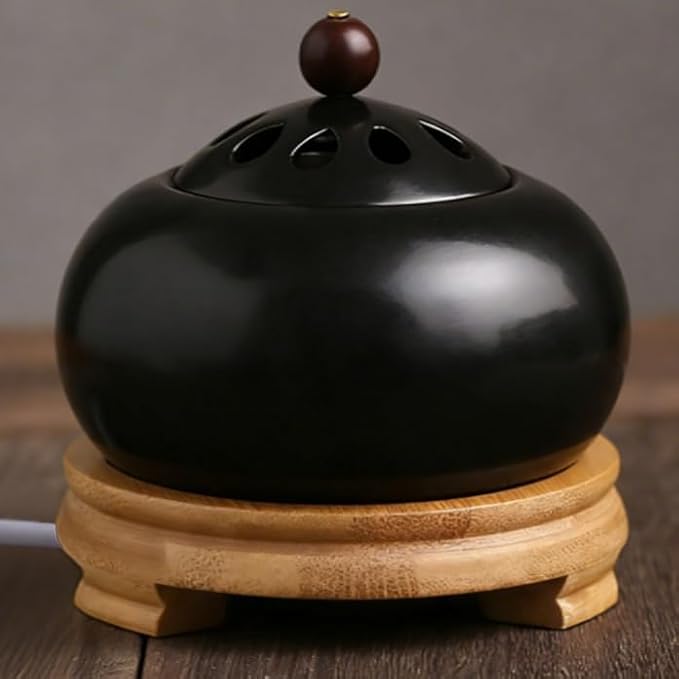 Electric Resin Burner with Timer, Ceramic Electric Incense Burner, Burner Censer 110V for Home Porch, Patio, Garden, Office, Yoga, Living Room, Meditation Room (Black)
