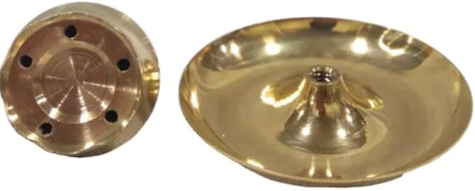 Brass Incense Holder Lotus Stick Incense Burner and Cone Holder with Ash Catcher Agarbatti Stand Artistic Lotus Plate Tray for Pooja Indian Traditional Festival New year Decorations(Size:-4")(Golden)