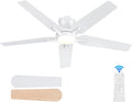 POCHFAN 52 Inch White Ceiling Fans with Lights and Remote, Flush Mount Low Profile Ceiling Fan for Bedroom, Living Room, Patio, Dimmable 6 Speeds Noiseless Reversible, ETL Listed