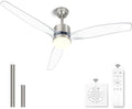OKELI Clear Ceiling Fan with Light, 52 Inch Brushed Nickel Transparent Ceiling Fans with Light and Remote 3 Reversible Blade LED Ceiling Fan and Light Combo for Living Room, Bedroom, Patio