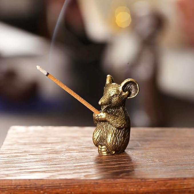 4Pcs Chinese Zodiac Incense Holder Mini Cow, Chicken, Snake and Mouse Animals Stick Alloy Incense Base Home Decoration Accessories Metal Crafts